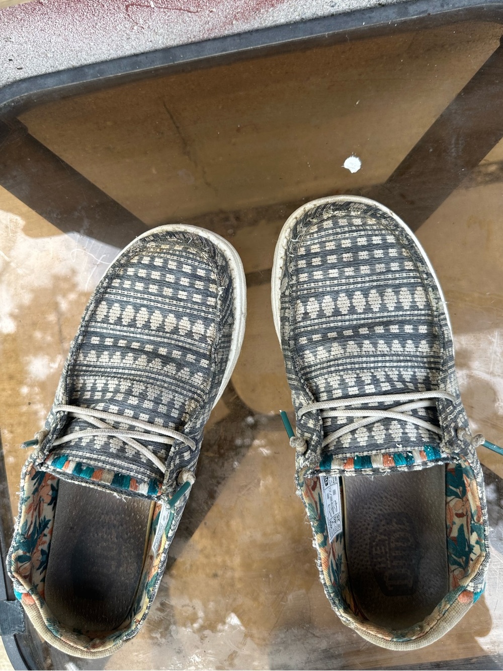 Hey Dude Women's 9 Gray Patterned Casual Loafers with Teal Floral Lining - Picture 4 of 5